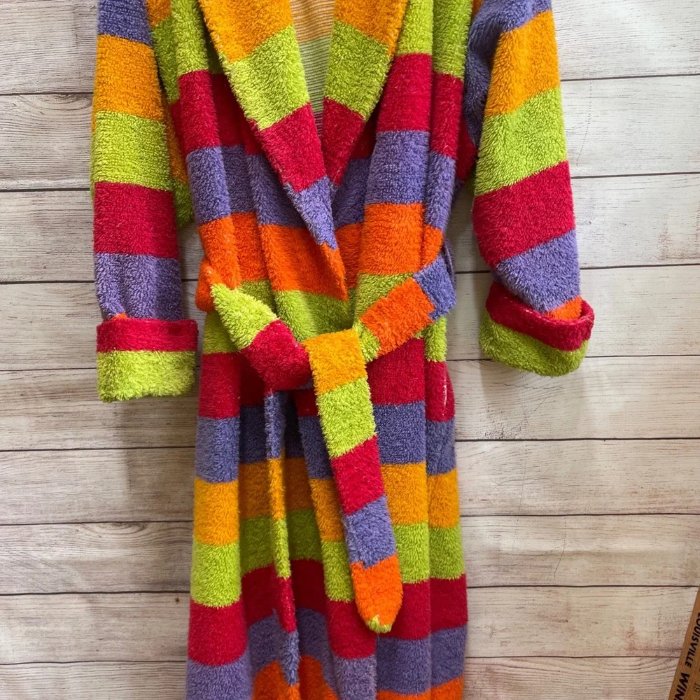 VINTAGE THICK TERYCLOTH LONG ROBE IN MULTICOLORED STRIPES‎